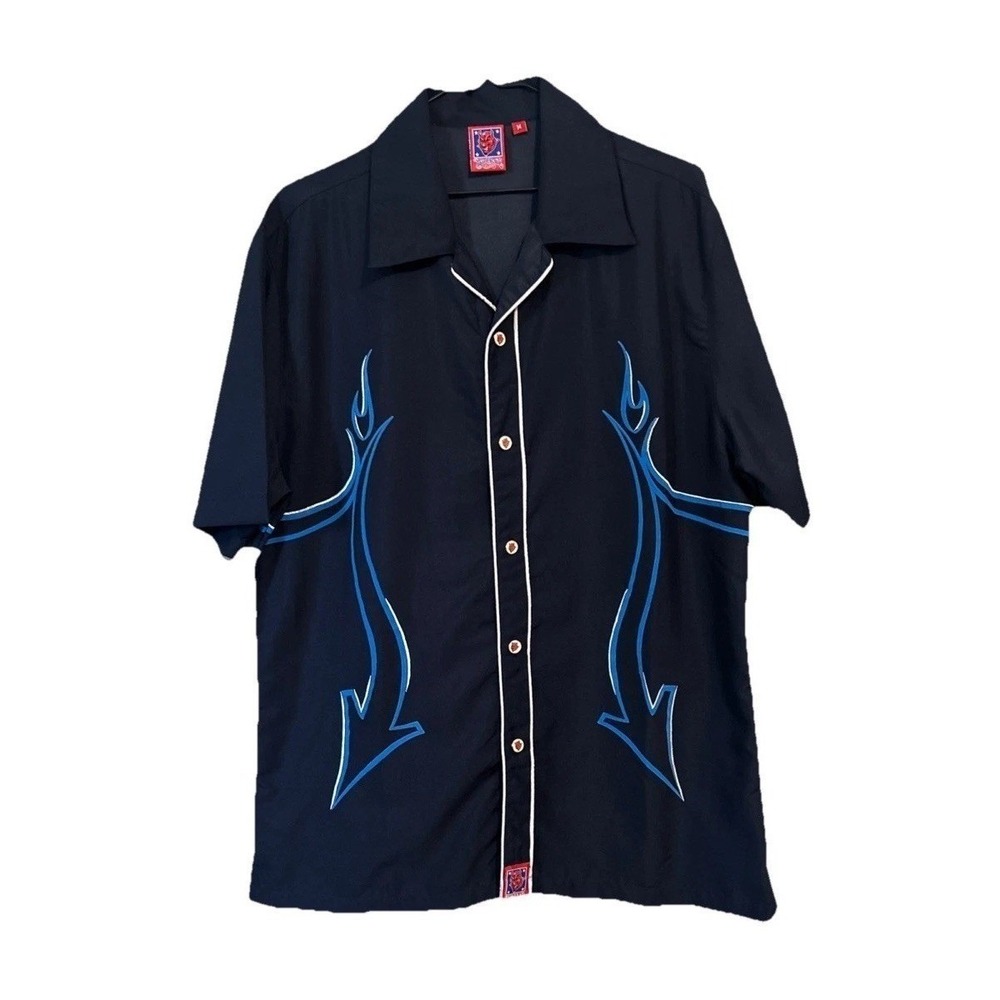 VTG Third Rail Bowling Button Up Shirt USA Size Medium 90s Y2K Skateboard Blue